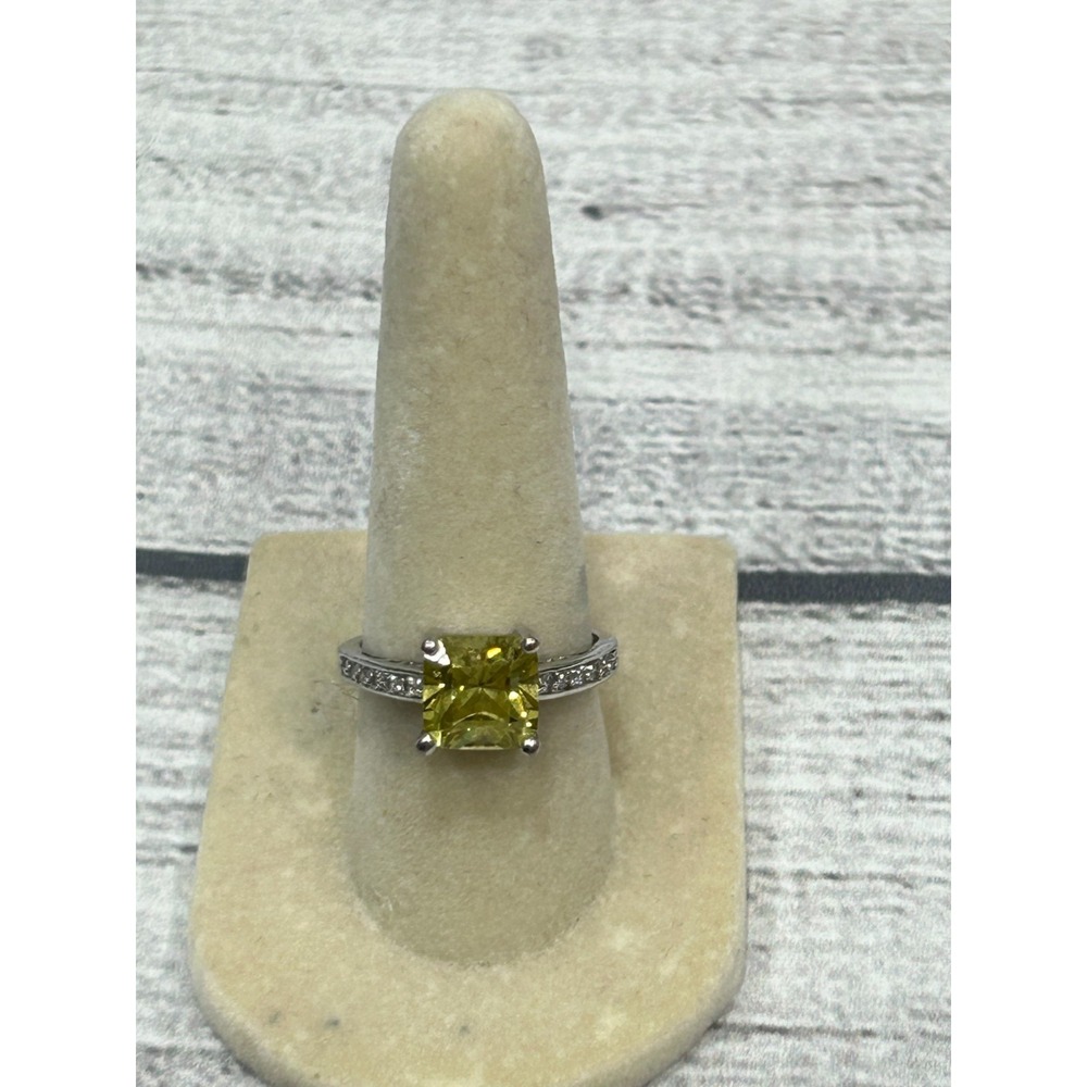 RSC Sterling Silver Yellow Square Cubic Zirconia Pave Style Fashion‎ Ring Size 7